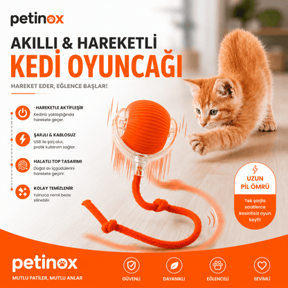 Akıllı Şarjlı Hareketli Kedi Oyuncağı – USB Şarjlı İnteraktif Halatlı Top Kedi Oyuncağı - petinox
