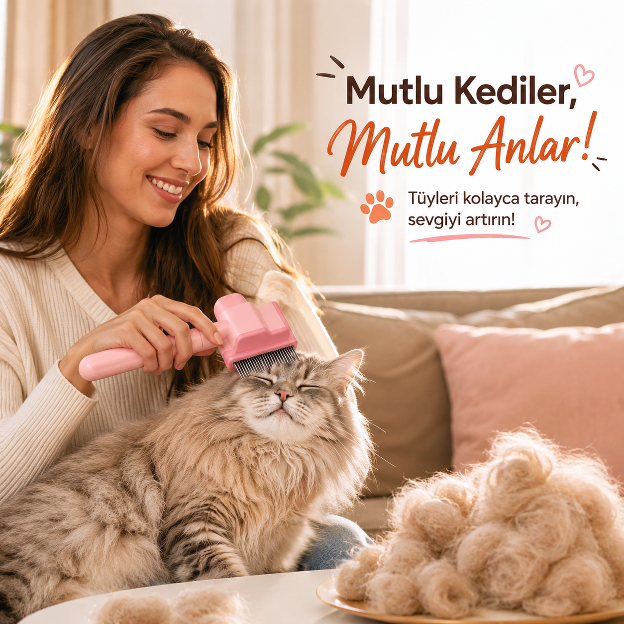 Petinox® Tek Tuşla Temizlenen Profesyonel Kedi & Köpek Tarağı