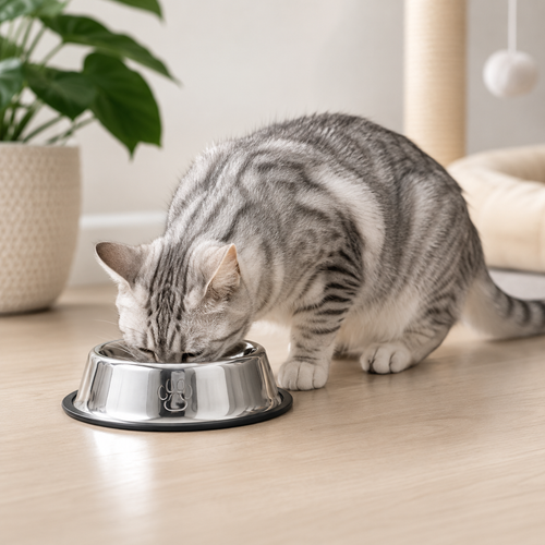 Petinox 2’li Paslanmaz Çelik Kedi ve Köpek Mama & Su Kabı 250 ml | Kaydırmaz Tabanlı 16 cm