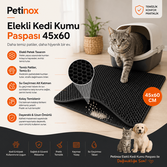 Petinox Elekli Kedi Kumu Paspası 45x60 cm | Çift Katmanlı Kum Toplayıcı Kedi Tuvalet Önü Matı - petinox