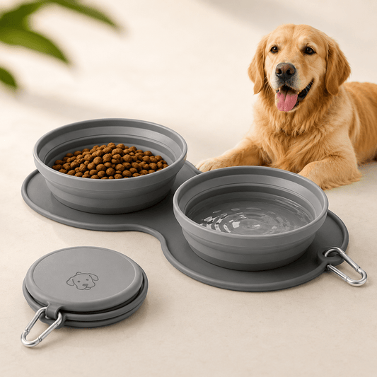 Petinox Katlanabilir Silikon Kedi Köpek Mama ve Su Kabı | Karabinalı Taşınabilir Seyahat Kabı - petinox