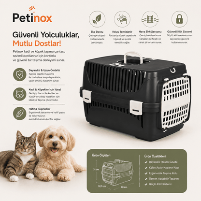 Petinox Kedi Köpek Taşıma Çantası | Konforlu, Havalandırmalı ve Katlanabilir Seyahat Çantası - petinox