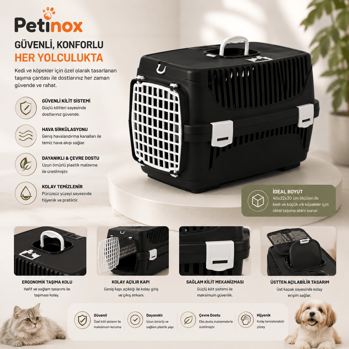 Petinox Kedi Köpek Taşıma Çantası | Konforlu, Havalandırmalı ve Katlanabilir Seyahat Çantası - petinox