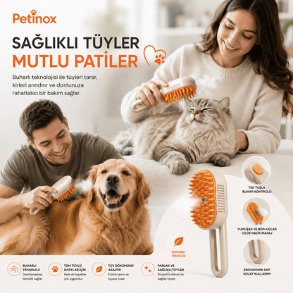 Petinox Şarjlı Buharlı Kedi Köpek Tarağı | Yumuşak Silikon Tüy Toplayıcı ve Masaj Fırçası - petinox