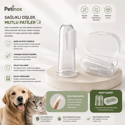Petinox Silikon Parmak Kedi Köpek Diş Fırçası | Yumuşak Evcil Hayvan Ağız ve Diş Bakım Fırçası - petinox